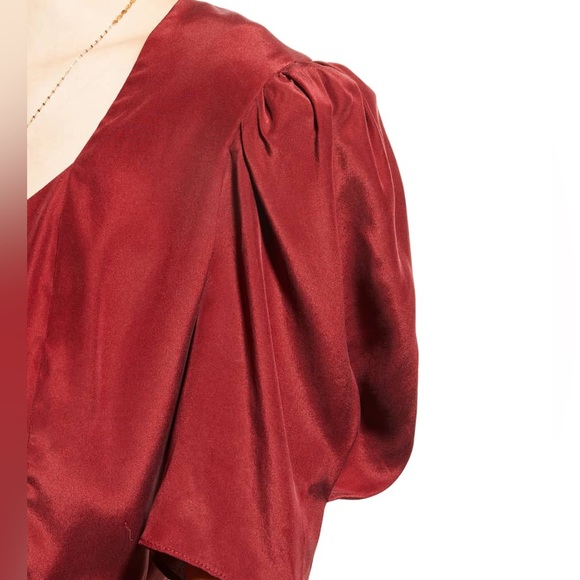 FRAME Shirred Silk Peplum Blouse in OXBLOOD NWOT - Picture 3 of 12